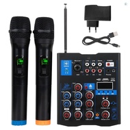 T&amp;L Professional Audio Mixer With Dual Wireless Microphone, Sound Board Console System Interface 4 Channel DJ Mixer, Suitable for DJ Karaoke PC Guitar Speaker