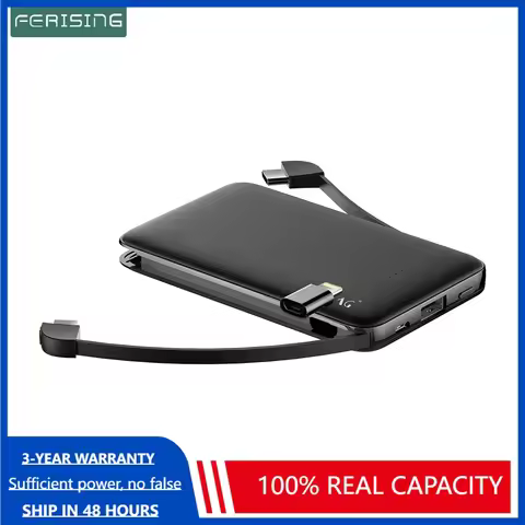 FERISING With Cable Power Bank 5000mAh USB Type C Portable Charger PowerBank External Battery Charge