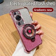 For Huawei P60 P60Pro Case Shockproof Electroplated TPU Rotating Gyro Stand Cover Phone Casing For H
