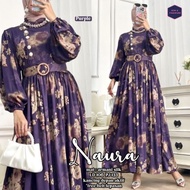 Dress wanita muslim motif bunga cantik maxi Naura by Vinstore ORIGINAL