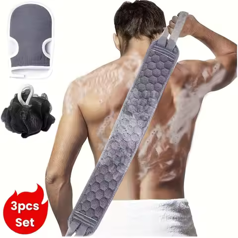 3pcs Bath Back Exfoliating Set, Loofah Sponge, Bath Glove, Exfoliating Bath Washcloth Towel, Back Sc