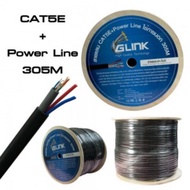 สาย LAN CAT5E UTP Cat5e Outdoor +ไฟ2ยาว300เมตรภายนอก Glink