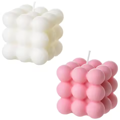 2 Pieces White Pink Bubble Candle - Cube Soy Wax Candles, Home Decor Candle, Scented Candle , Home U