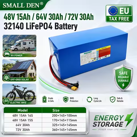 LiFePO4 48V 15Ah 64V30Ah 72V 30Ah 32140 battery with built-in BMS3600W high-power energy storage RV 