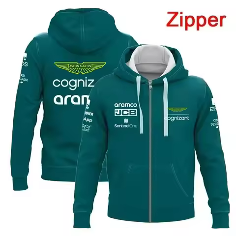 Aston Martin Fernando Alonso No. 14 Zippered Hoodie Men's Women's Fashion Casual Racing Driver Sprin