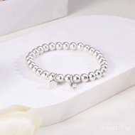 Handmade Matte Bracelet Ancient Style Versatile S999Matte Two Simple World Silver Bead Women's Brace