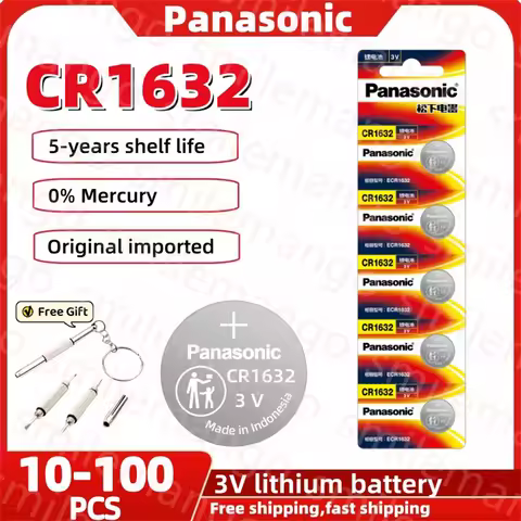 Panasonic 10-100pcs CR1632 3v lithium battery DL1632 BR1632 ECR1632 L1632 Car Key Remote Control CR 
