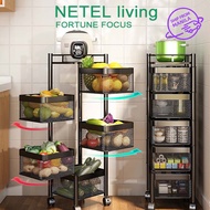 【Clearance】NETEL Kitchen Rack Rotatable Storage Rack Corner Organizer Kitchen Trolley Cabinet Unber