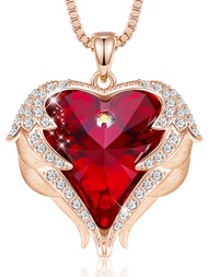 CDE Angel Wings Necklaces for Women, Love Heart Silver Tone/Gold Tone Pendant with Birthstone, Weddi