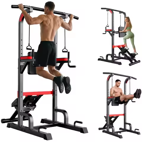 Power Tower Pull Up Bar Free Standing,Multi-Level Adjustable Height Dip Station, Multi-Grip Handles,