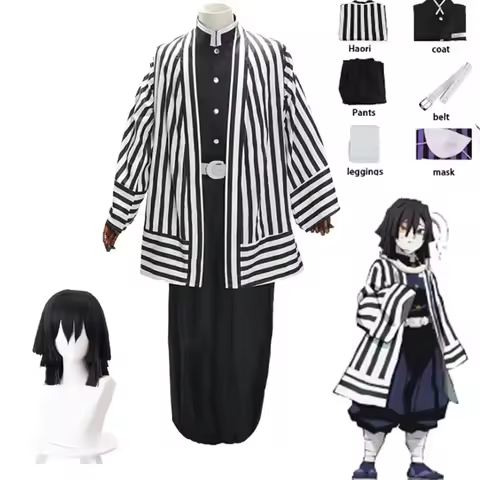 Halloween Perruque de Costume de Cosplay Kimono Demon Slayer Kimetsu No Yaiba Iguro Obanai Haori, ac