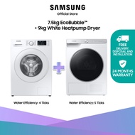 Samsung Washer and Dryer Bundle: Front Load Washing Machine, 7.5KG, 4 Ticks + Front Load Heat Pump Dryer, 9KG, 5 Ticks
