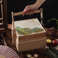 HY💕 Mid-Autumn Moon Cake Box Cabas Chinese Gift Box Solid Wood Mid-Autumn Moon Cake Box Wooden Simple Pastry Food Contai