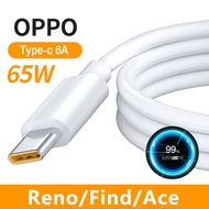 สายชาร์จเร็ว Oppo VOOC USB สาย USB 6A Super Fast Chargeแบบชาร์จเร็ว Type C 65W โทรศัพท์มือถือชาร์จสายไฟ สำหรับOPPO FindX N2 FLIP RENO 8 R19 S22 S21 X50 P30 P40 P50 ชาร์จสาย USB