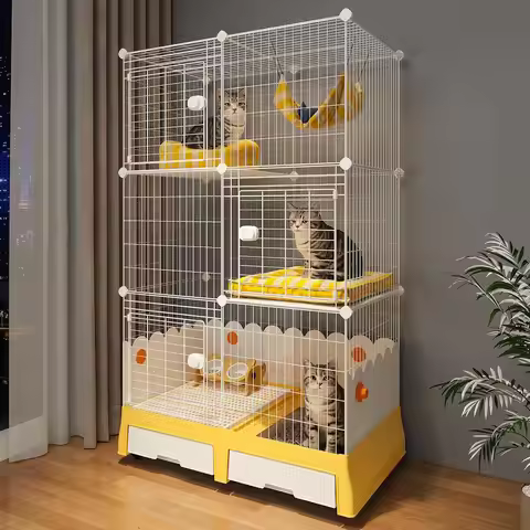 Large Cat Cage Indoor On Wheels,Cat Enclosure with Litter Box Ideal for 1-3 Cats,35.5" L x 21.6" W x