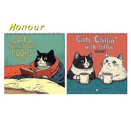 [Honour-t] Cats Chillin' With Books 2026 Wall Calendar, Cat-Themed Monthly Planner, Cat-Themed Illus