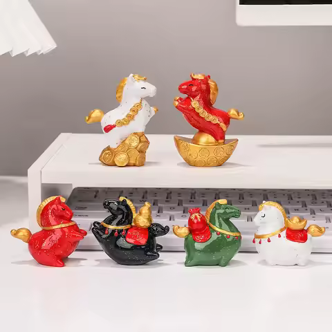 2026 Chinese New Year Horse Mascot Ornaments Creative Resin Pony Figurine Miniature Exquisite Zodiac