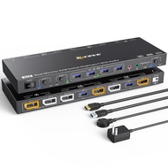 Voice Controlled Dual Monitor KVM Switch with Audio and 4 USB 3.0 Port Support KVM and USB Mode for Keyboard Mouse