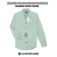 KEMEJA HIJAU Men's Plain Green Sage Long Sleeve Cotton Shirt Men's Sage Green casual Shirt