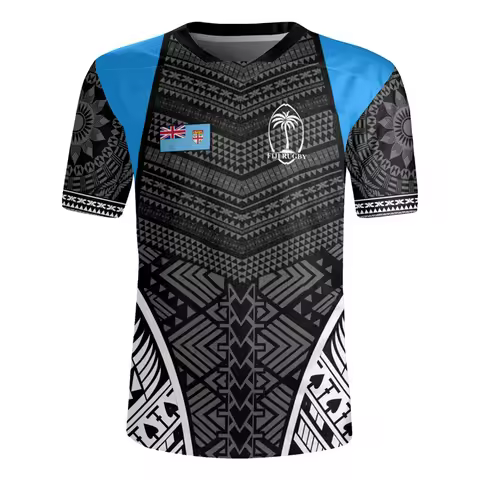 3D Printing The Republic-of Fiji Flag V Neck T Shirt Fiji Rugby-Jersey Emblem Graphic V neck T Shirt