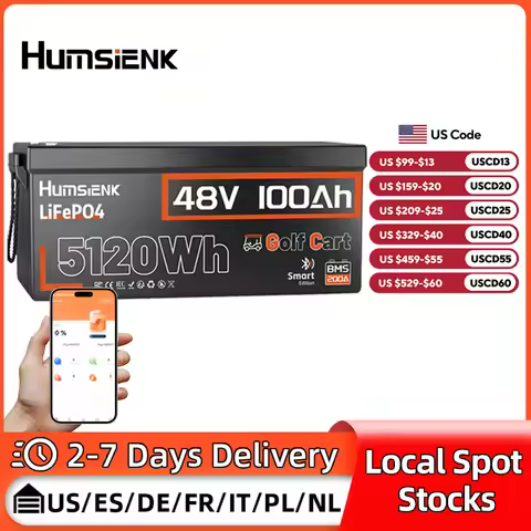 Humsienk LiFePO4 Battery 48V 100Ah Specialize in Golf Cart 200A BMS 5120Wh With Bluetooth Monitor Da
