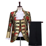 Men  Victorian Medieval Prince Cosplay Costume 4 Piece Suit Deluxe Vintage Blazer Suit Male For Xmas Party