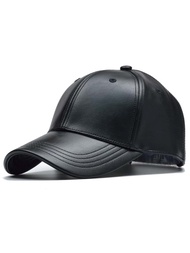1入組男士商務休閒素色PU皮革棒球帽適用於戶外四季