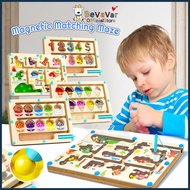 BEVAVAR Wooden Magnetic Matching Maze Board Kids Learning Counting Skill Toys Magnetic Color and Num