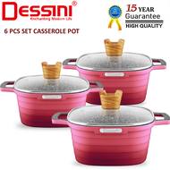 DESSINI ITALY 6 PCS 20CM 24CM 28CM Casserole Aluminium Non Stick Stockpot Soup Pot Bowl Deep Fry Pan
