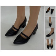Beautiful Girl Black Vintage Mary Jane Shoes High Heels Pointed Thick Horseshoe Heels 992-12