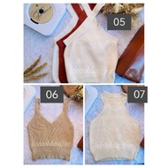 Trendy Knitted Neutral Color Crop Top - Halter, V-Neck, Tank Top