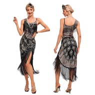 Sequin Dress 1920s Retro Tassel Dress Prom Mid-Length Evening Dress