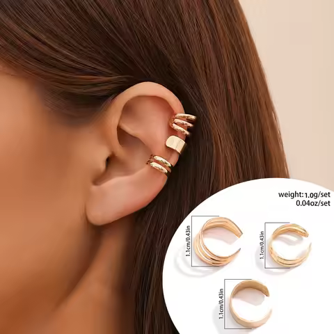 3pc Clips Earrings for Women Unisex Minimalist Fashion Cartilage Hoop Earings Set Ear Cuff Fake Pier