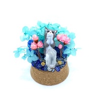 淡藍花園-貓咪與白水晶-手工玻璃罩公仔/水晶/乾燥花擺設