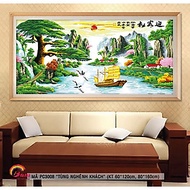 Tranh sơn dầu số hoá tự tô màu khổ lớn phong thuỷ trang trí - Mã PC3008 Tùng nghênh khách
