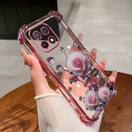 Case for Honor X6A X6B X8A X8B x8c 4G 5G phone case pink flower bud four corner silicone TPU transpa