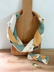 編織髮帶-幸運草黃(電繡)+髮夾+戒指