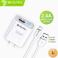 BAVIN PC318 2.4A Universal Charger Intelligent Power Off w/ 1M Cable for Micro /Type-C / iPh Infinix Hot 30i Tecno OPPO A5S A16K A17K VIVO Y15 Y20i Y15S Y16 Y22S Y02S Y02A Realme 6i C11 C15 C33 C55 Samsung A12 M11 M22 A14 Huawei Nova 5T 9SE Y6P Xiaomi