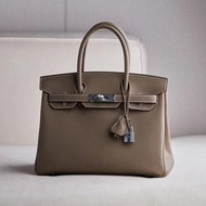 【MiyaBag】Togo cowhide silver buckle handbag, elephant gray,30cm