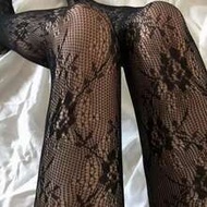 1 Pair Sexy Women's Fishnet Tights, Black Floral Pattern Streetwear Sexy Versatile Pantyhose, Christ