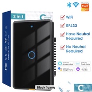 MORE US Model Black Smart Touch Switch 1 Gang | No Need Neutral | 110-240V 1 Gang Wireless Switch Ti