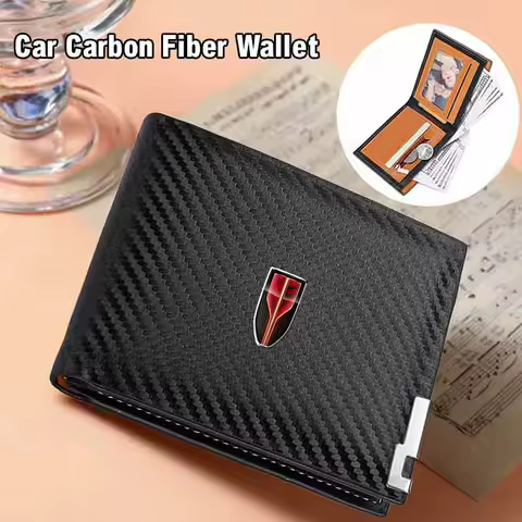 Carbon Fiber Short Wallet Men's Credit Card Holder Iron Buckle Wallet Small Black Purse For Hongqi H