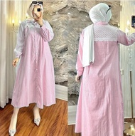 COD Gaudi Midi Dress Katun Salur Brokat Midi Dress Terbaru 2024 Viral Kekinian Promo Dress Muslim