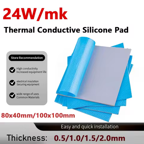24W/MK GPU/CPU/PS4 Thermal Pad Heatsink Cooling Conductive Silicone Pad 80x40/100x100mm High Quality