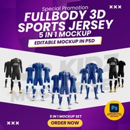 Trending Mockup 5 in 1 FULLBODY SOCCER/FOOTBALL JERSEY MOCKUP SET | Tshirt & 3D Mockup | Sublimation