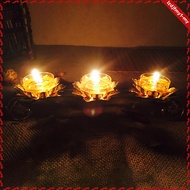 [leipupa] Vintage Style 3 Tealight Butter Candle Stand Lotus Carved Ghee Lamp Holder Buddha Hall Des