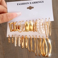 Retro Gold Hoop Earrings for Women with Pearl Resin Hypoallergenic Piercing Earring Set