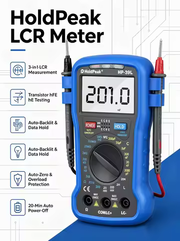 HoldPeak LCR Meter ±1% Acc IEC1010 Auto-Backlit Data Hold hFE for Circuit Debug Component Screening 
