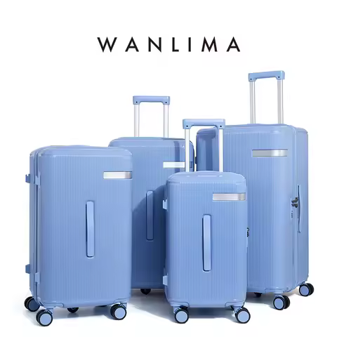 WANLIMA Haze Blue 20 24 26 28" PC Multifunctional Quiet Spinner Suitcase (Blue Rolling Luggage/Trave