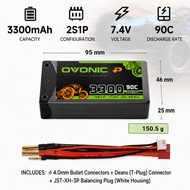 ZO-90C-3300-2S1P-HC-4.0mm // Ovonic 90C 7.4V 3300mAh 2S1P Hardcase Shorty LiPo Battery with 4mm Bull